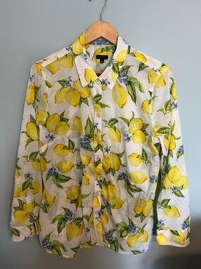 Talbots Lemon-Print Button Down Shirt - XL